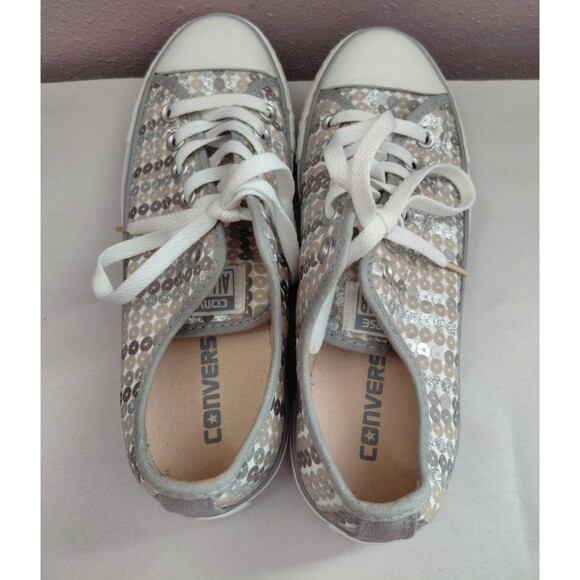 Converse Chuck Taylor All Star Women's 8 Beige Silver Sequin Low Top Sneakers - Picture 5 of 8